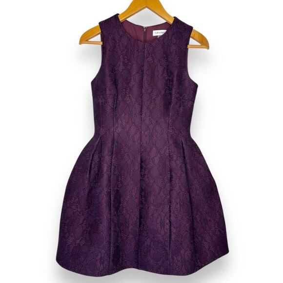Calvin Klein Aubergine A-Line Lace Dress Size 4 Purple Sleeveless Cocktail Dress - Picture 9 of 9